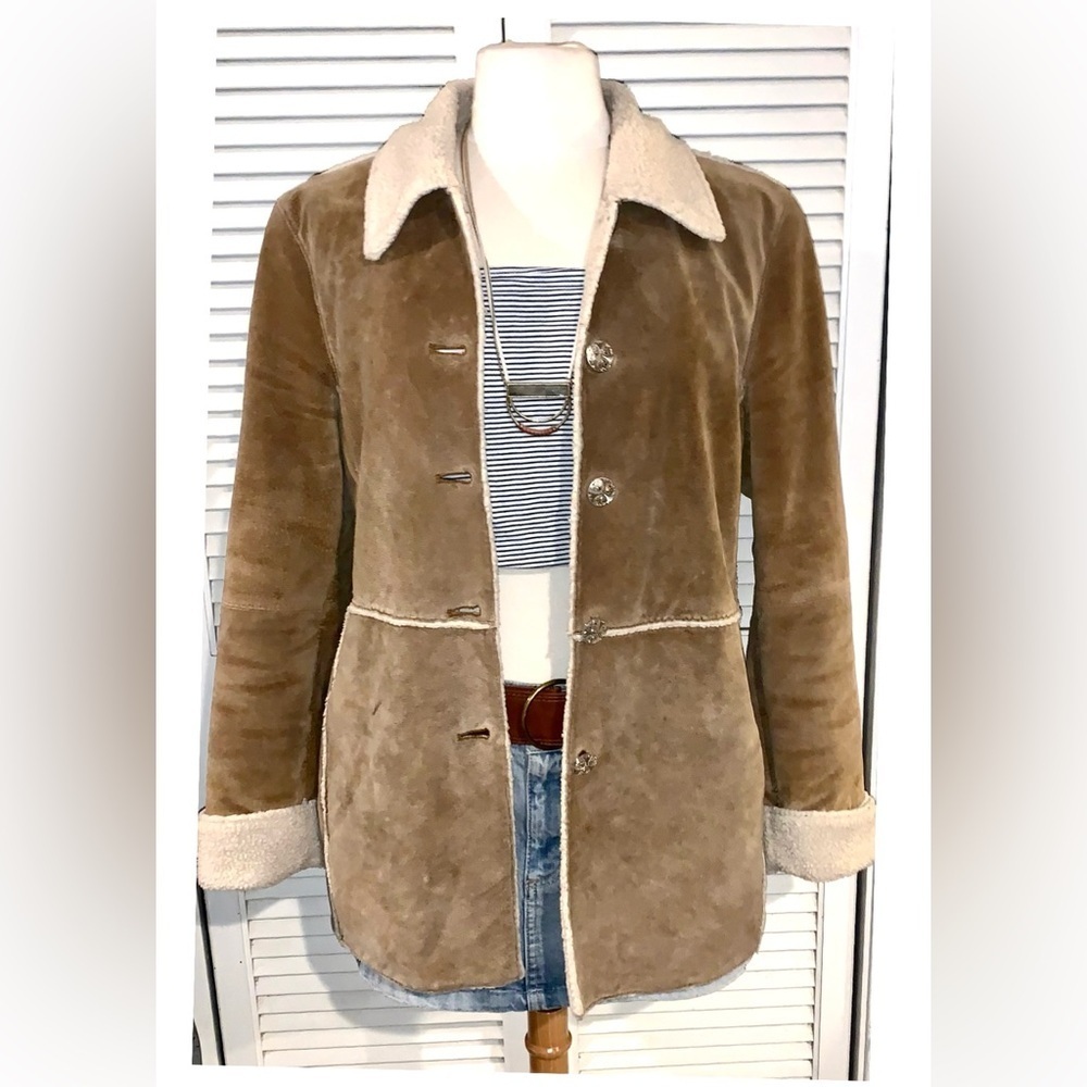 Vintage genuine leather suede tan coat Sherpa lined Penny Lane Women’s medium